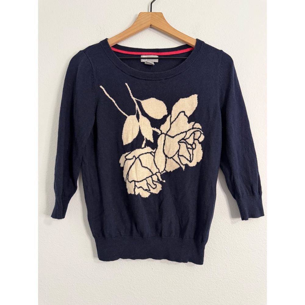 JC Penney - Wool Blend Floral Sweater Navy and Cream